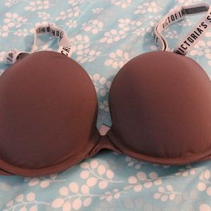 Medium grey bra, white straps
